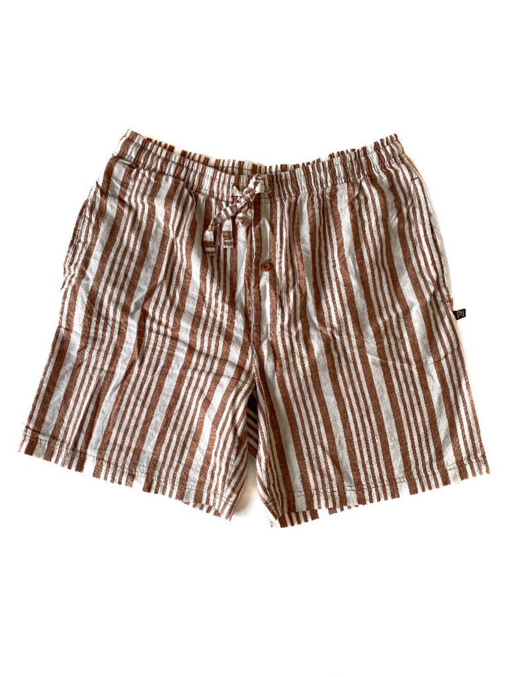 Cotton + Linen Striped Shorts with Drawstring Waist and Pockets - Size Medium